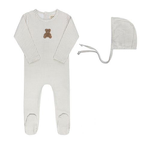 Gingham Teddy Collection - Footie & Bonnet