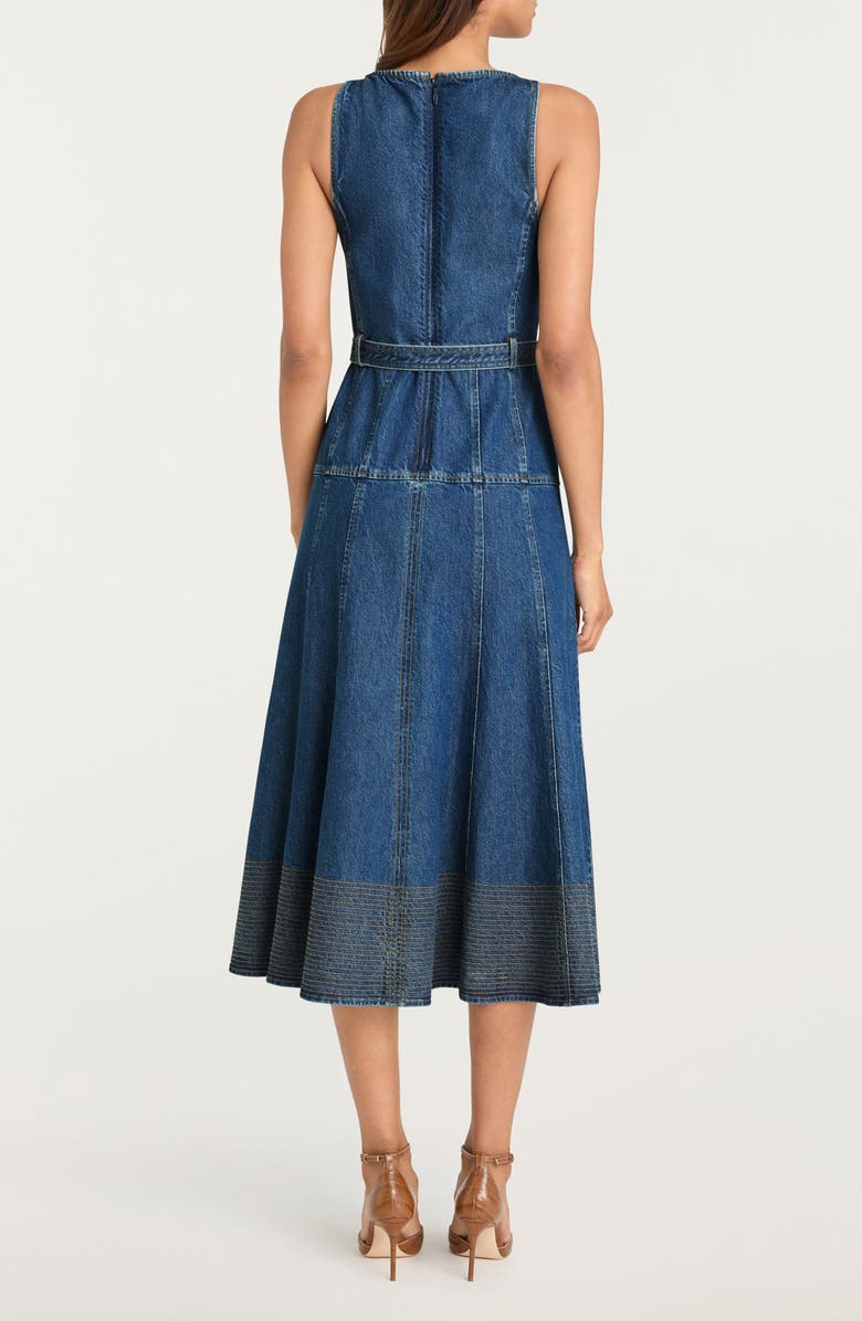 Cinq à Sept Kehlani Belted Sleeveless Midi Dress, Alternate, color, Tide
