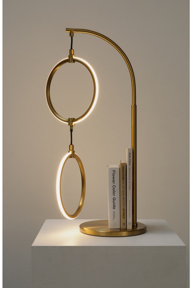 Nova 24" Modern LED Arc Table Lamp with Built-In 3-Way Dimmer, Alternate, color, Antique Brass