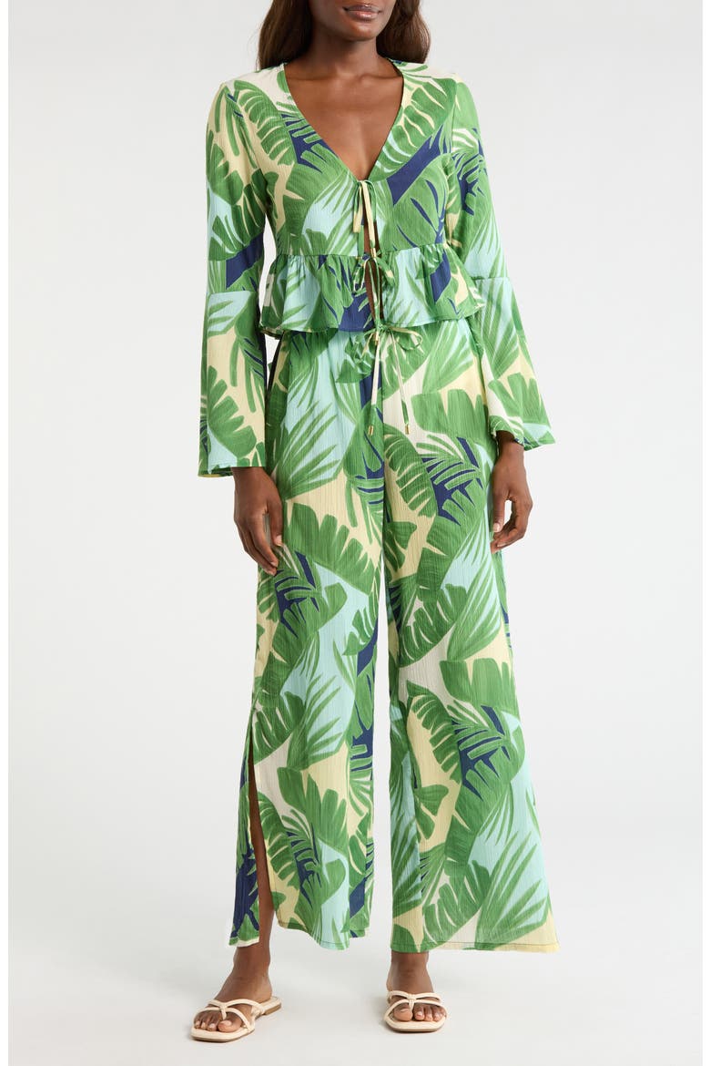 Ruffle Tie Front Cover-Up Top, Alternate, color, GREEN MULTI
