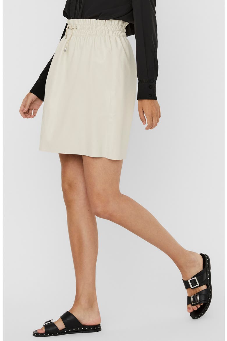 Ava Coated Drawstring Waist Miniskirt, Alternate, color, OATMEAL