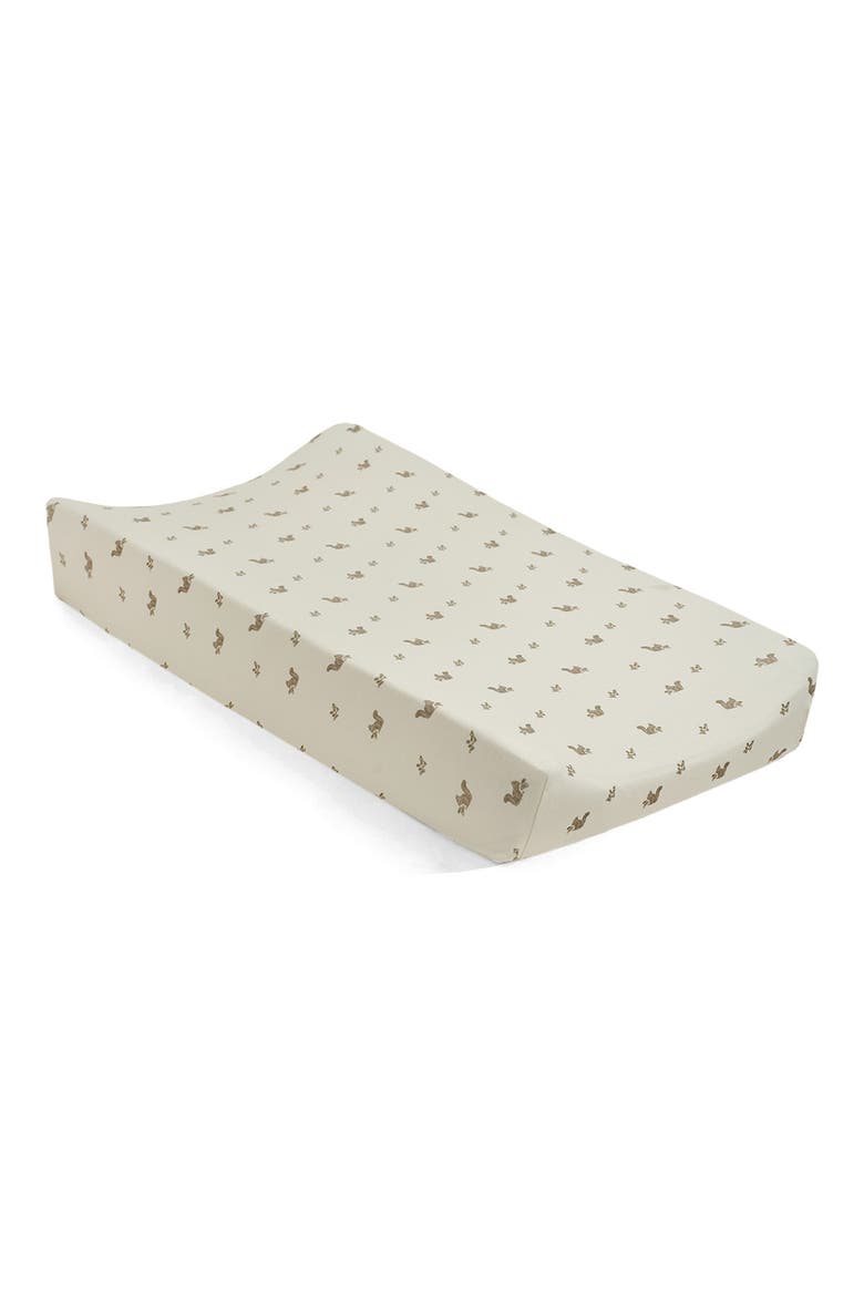 Print Organic Cotton Changing Pad Cover, Main, color, SQUIRREL/ EGGSHELL