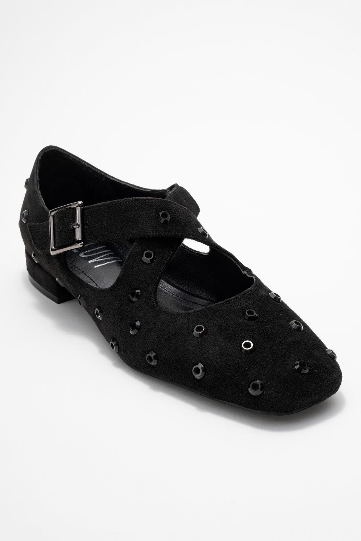 Addison Cross Strap Mary Jane Shoes, Main, color, Black Suede Faux Leather