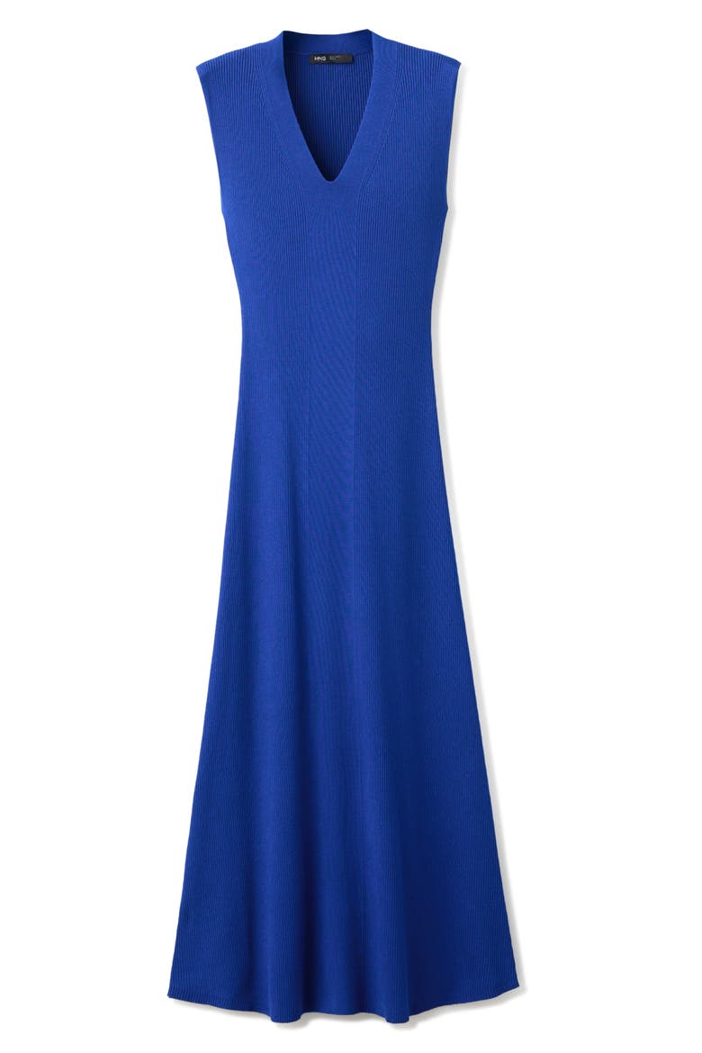 Rib Knit V-Neck Midi Dress, Alternate, color, BLUE