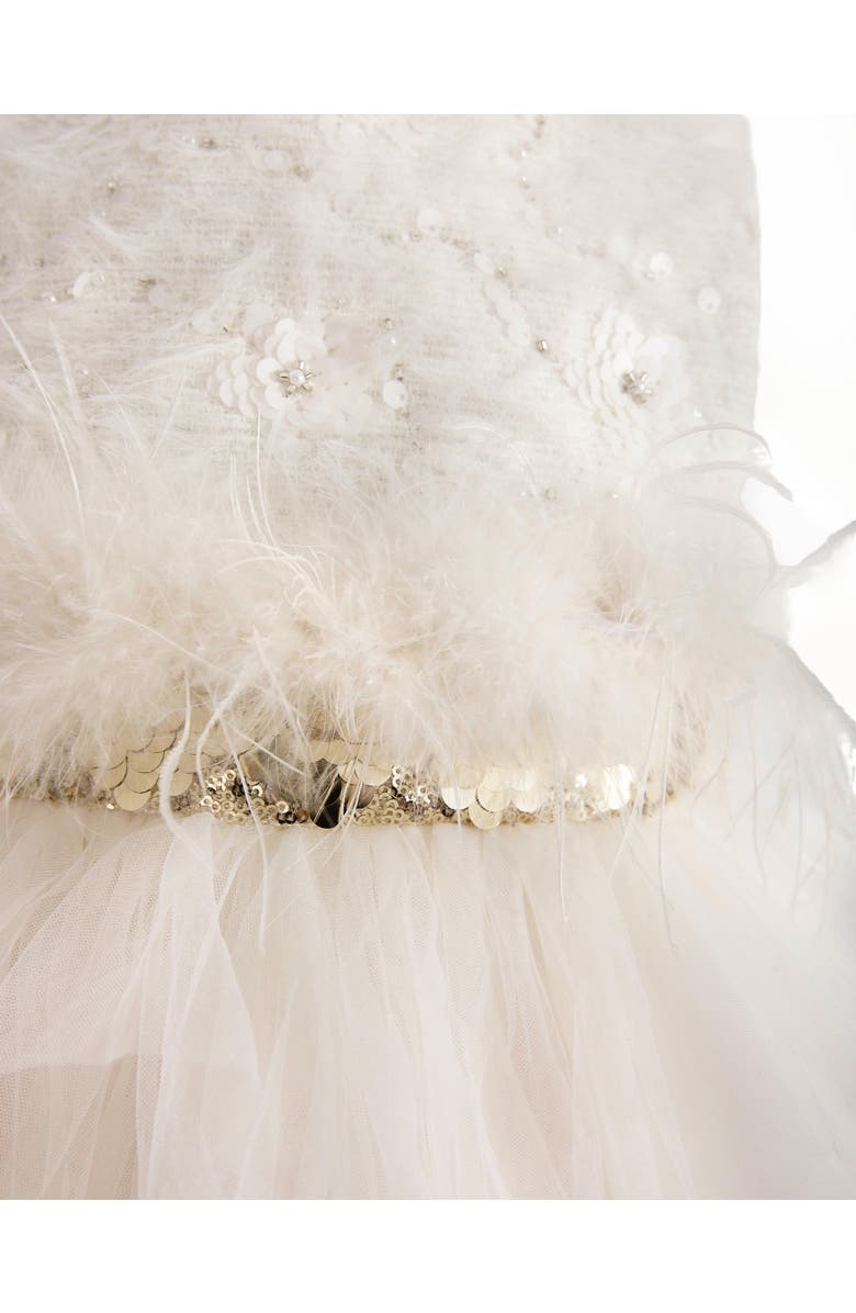 Tulleen Feathered Tulle Party Dress, Alternate, color, Cream