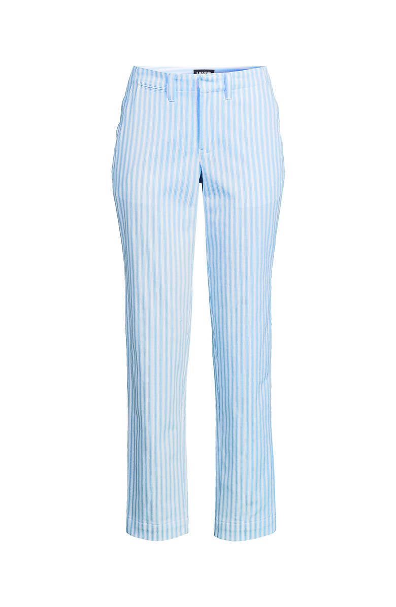 Lands' End Plus Size Mid Rise Classic Straight Leg Chino Ankle Pants, Alternate, color, White/Blue Awning Stripe