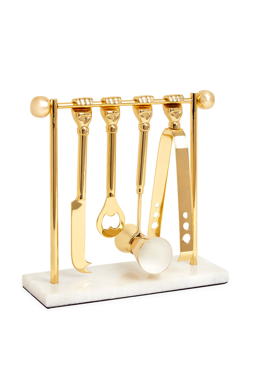 Jonathan Adler Barbell Barware Set In Gold