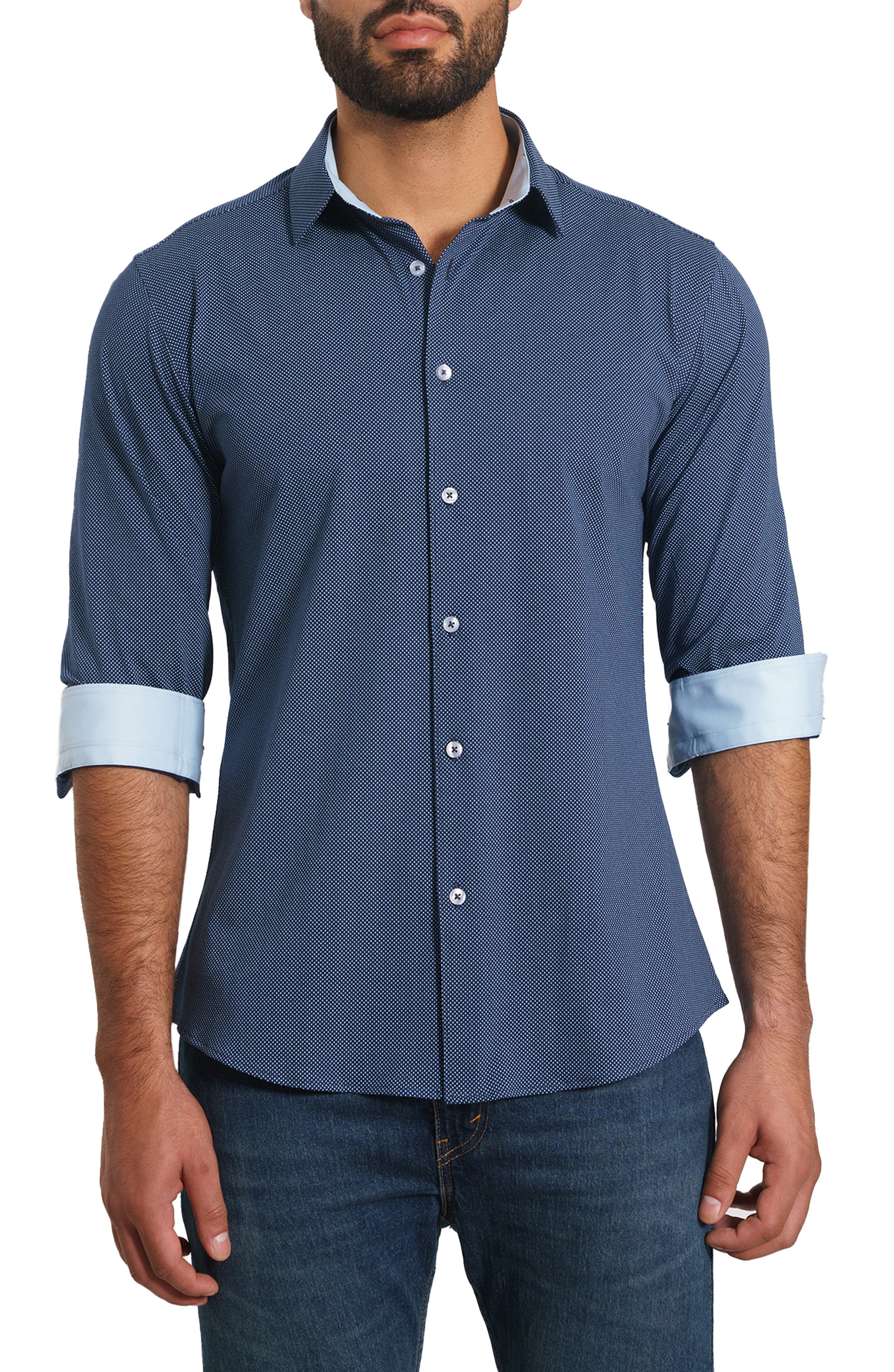 Jared Lang Trim Fit Microdot Button-Up Shirt