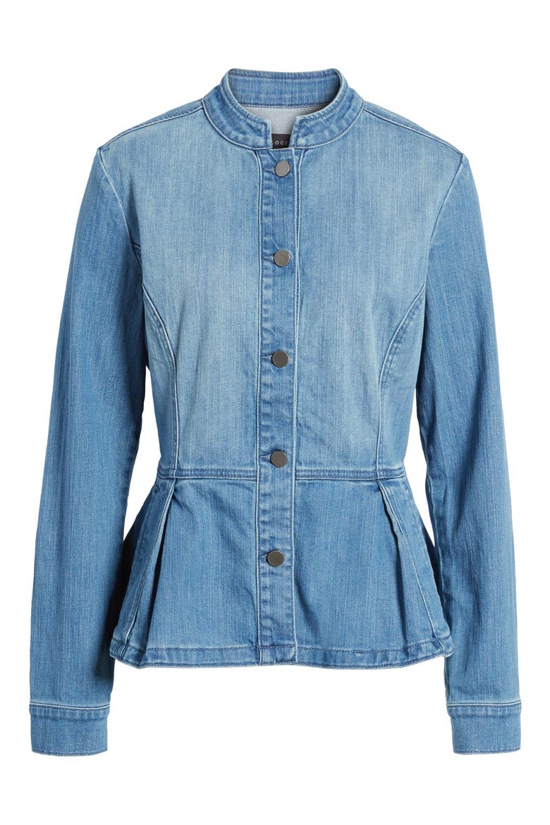 Peplum Denim Jacket, Alternate, color, MODERN WASH