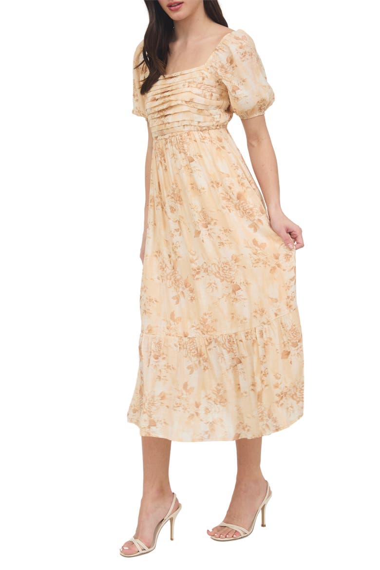 Puff Sleeve Midi Dress, Alternate, color, APRICOT MULTI