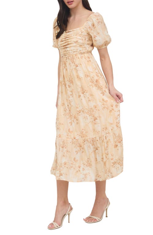 August Sky Puff Sleeve Midi Dress In Apricot Multi