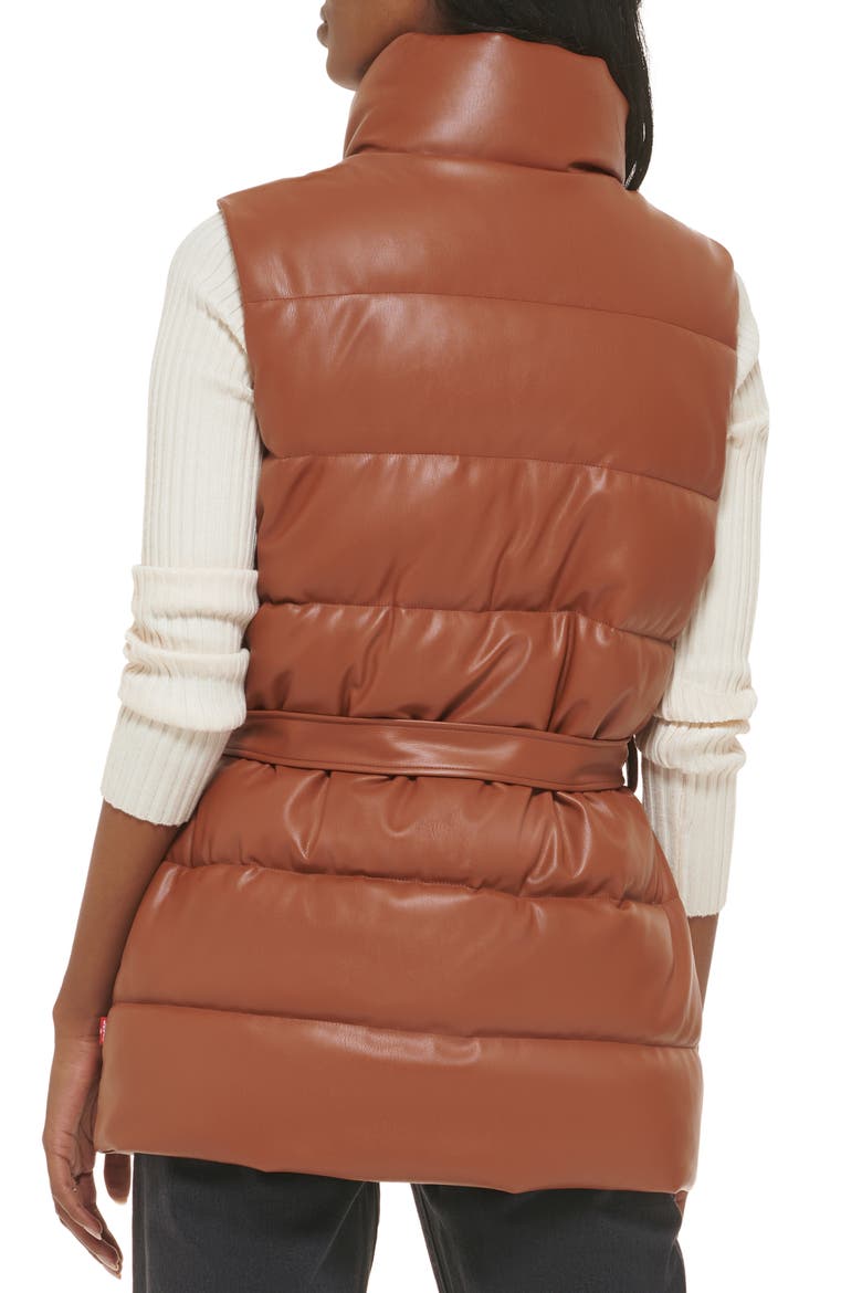 361™ Belted Water Resistant Faux Leather Puffer Vest, Alternate, color, CAMEL