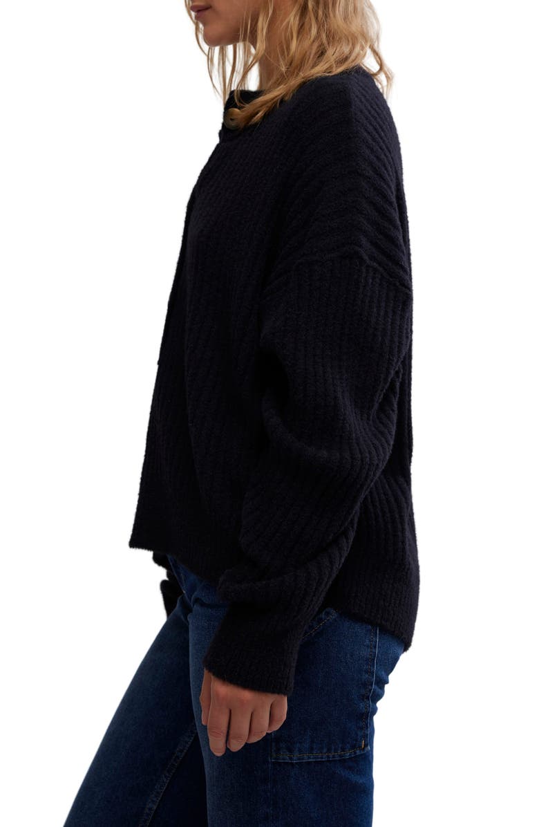 Free People Cocoa Rib Henley Sweater, Alternate, color, Black