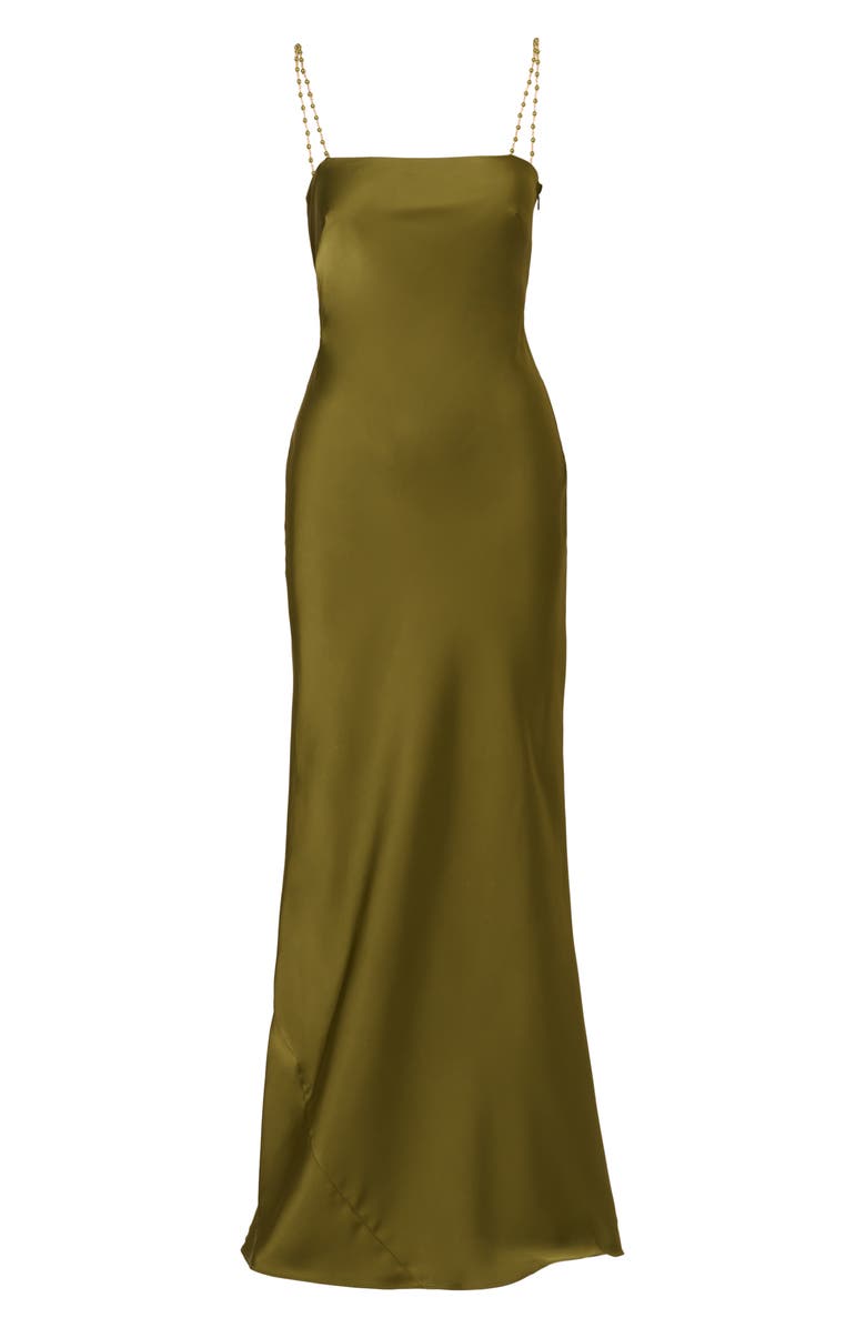 Adrianna Papell Beaded Strap Satin Gown, Alternate, color, Jungle Olive