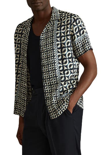 Reiss Prentice Regular Fit Geo Print Camp Shirt In Lapis Blue