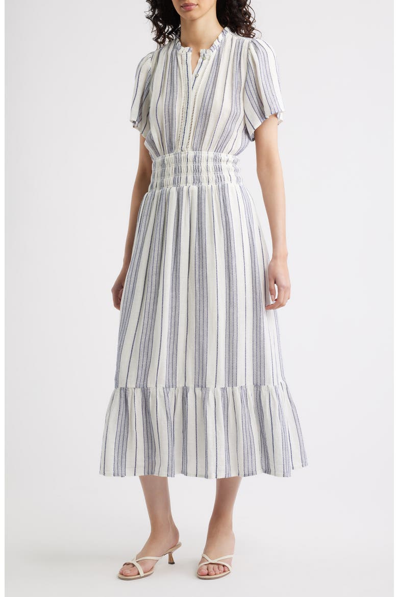 Brent Stripe Smocked Waist Midi Dress, Main, color, SALINO STRIPE