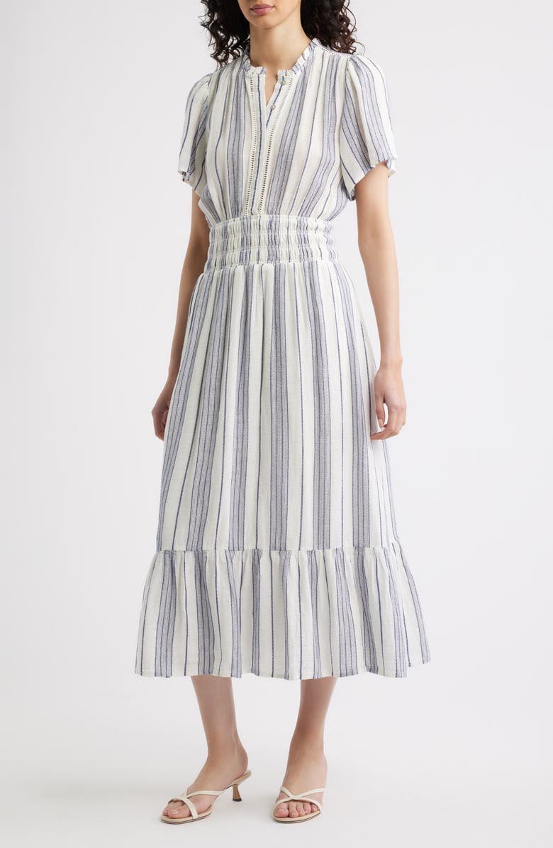 Rails Brent Stripe Smocked Waist Midi Dress, Main, color, Salino Stripe