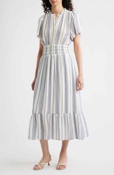 Brent Stripe Smocked Waist Midi Dress