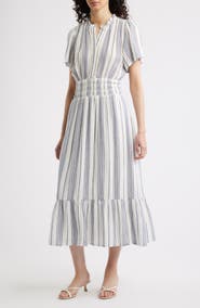 Rails Brent Stripe Smocked Waist Midi Dress