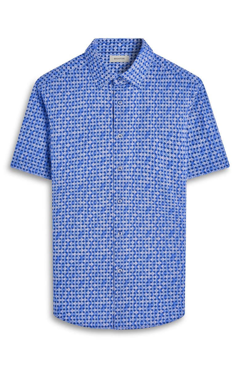 Bugatchi Miles OoohCotton<sup>®</sup> Geo Print Short Sleeve Button-Up Shirt, Alternate, color, Night Blue