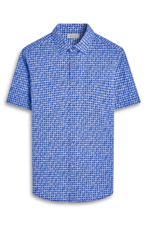Bugatchi Miles Ooohcotton® Geo Print Short Sleeve Button-up Shirt In Night Blue