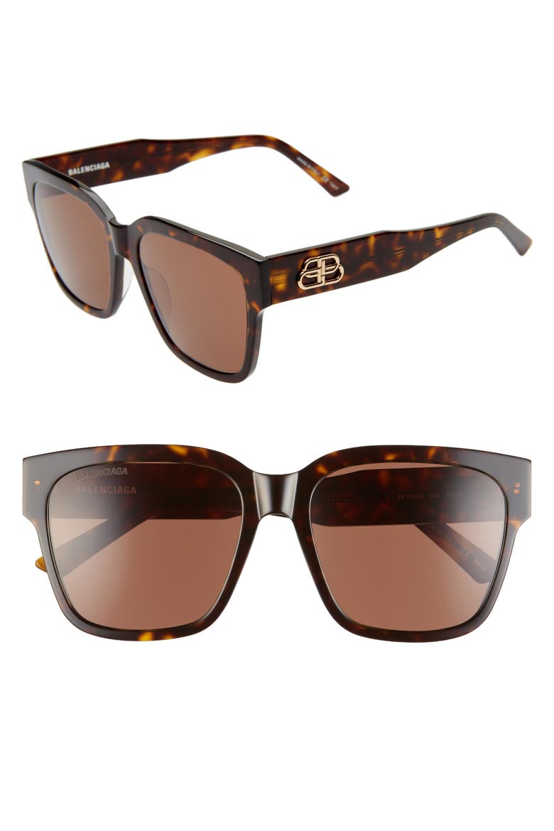 55mm Square Sunglasses, Main, color, SHINY DARK HAVANA/ BROWN