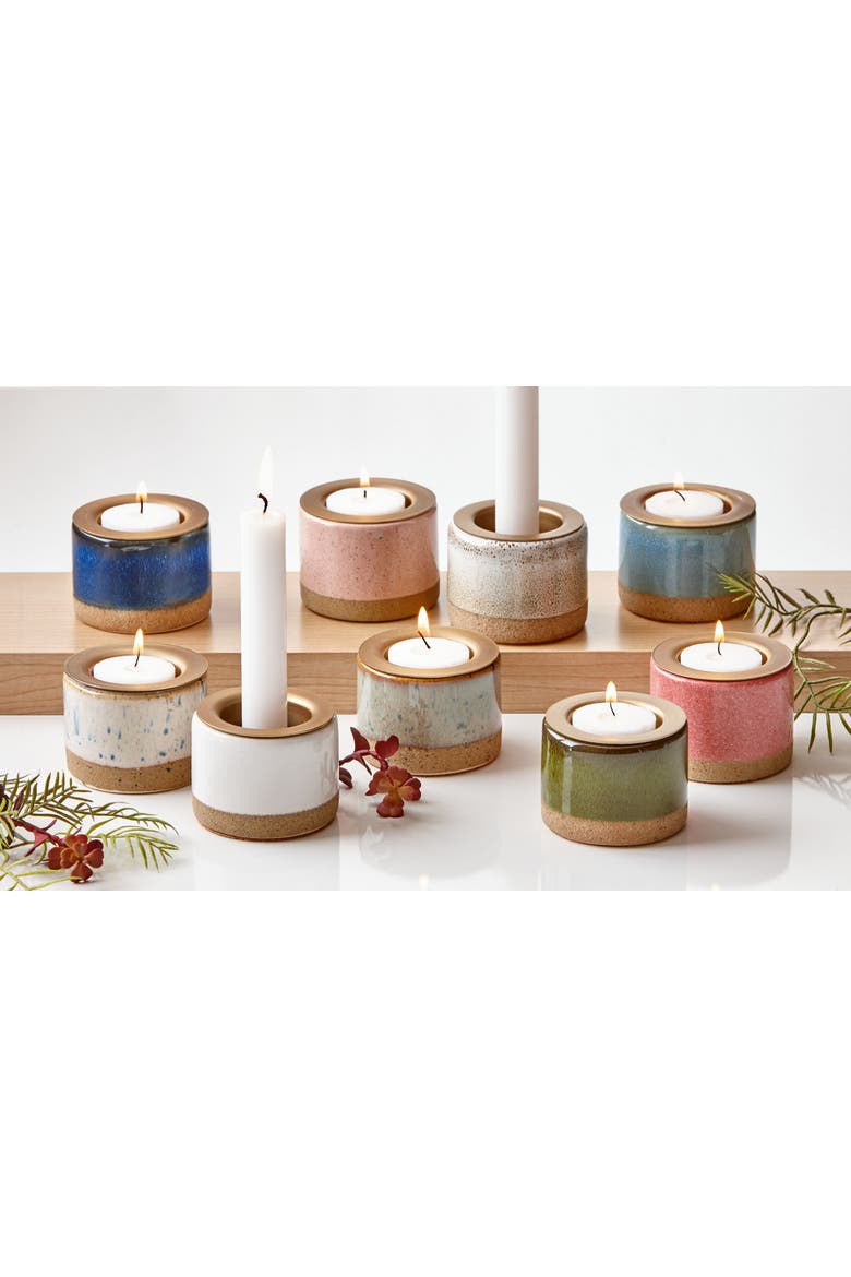 Glazed Stoneware Taper Tealight, Alternate, color, Blue