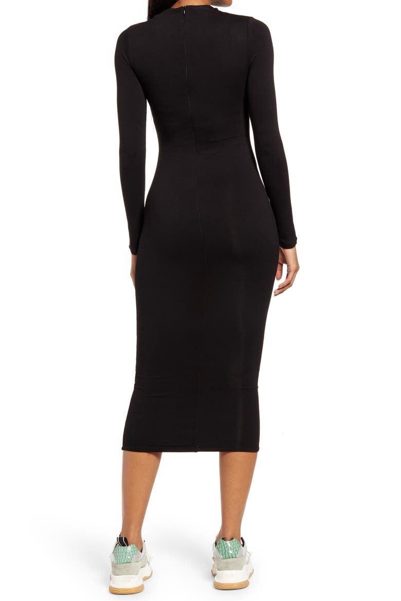 Long Sleeve Midi Pencil Dress, Alternate, color, BLACK