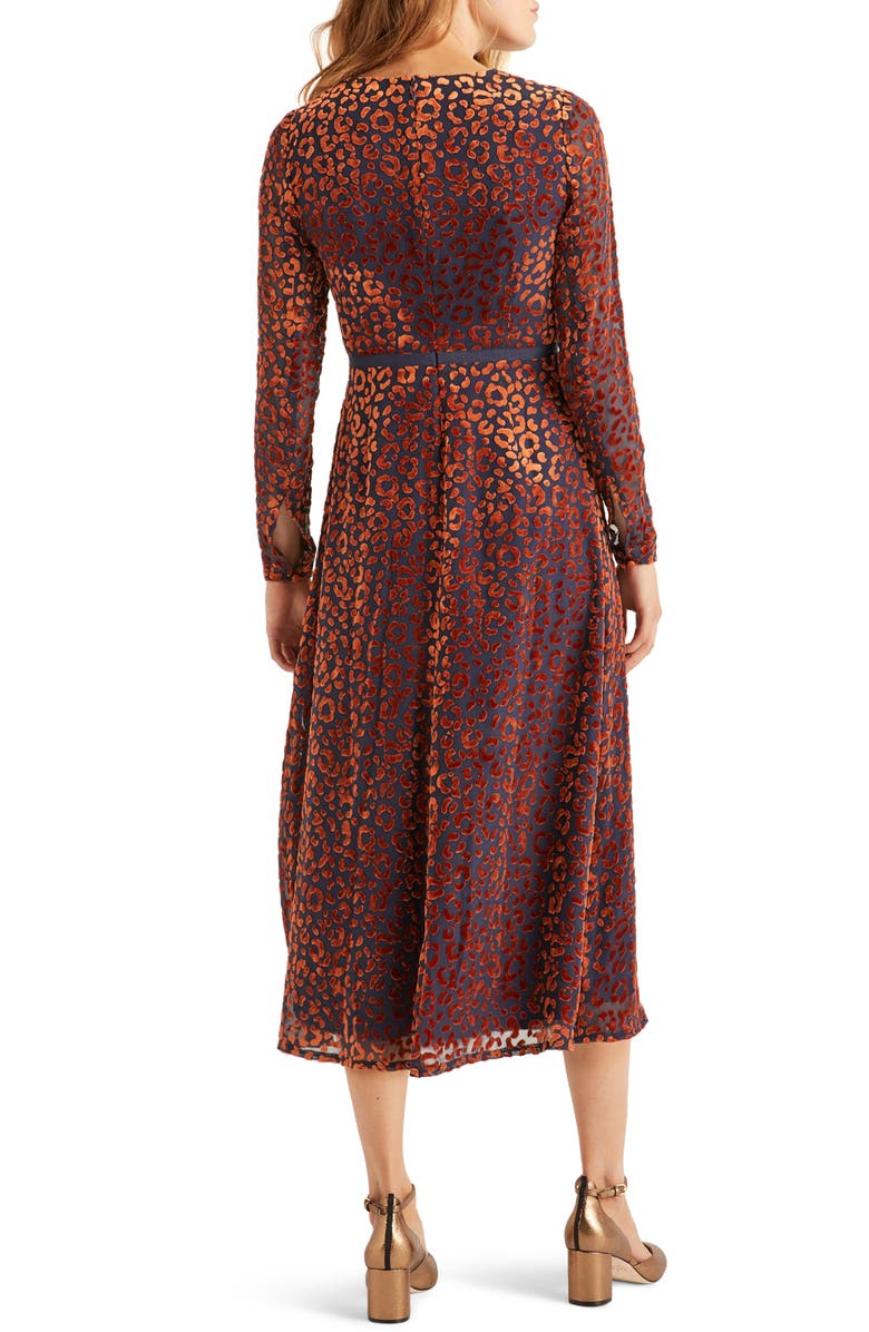 Boden Marie Leopard Devoré Long Sleeve Midi Dress, Alternate, color, 