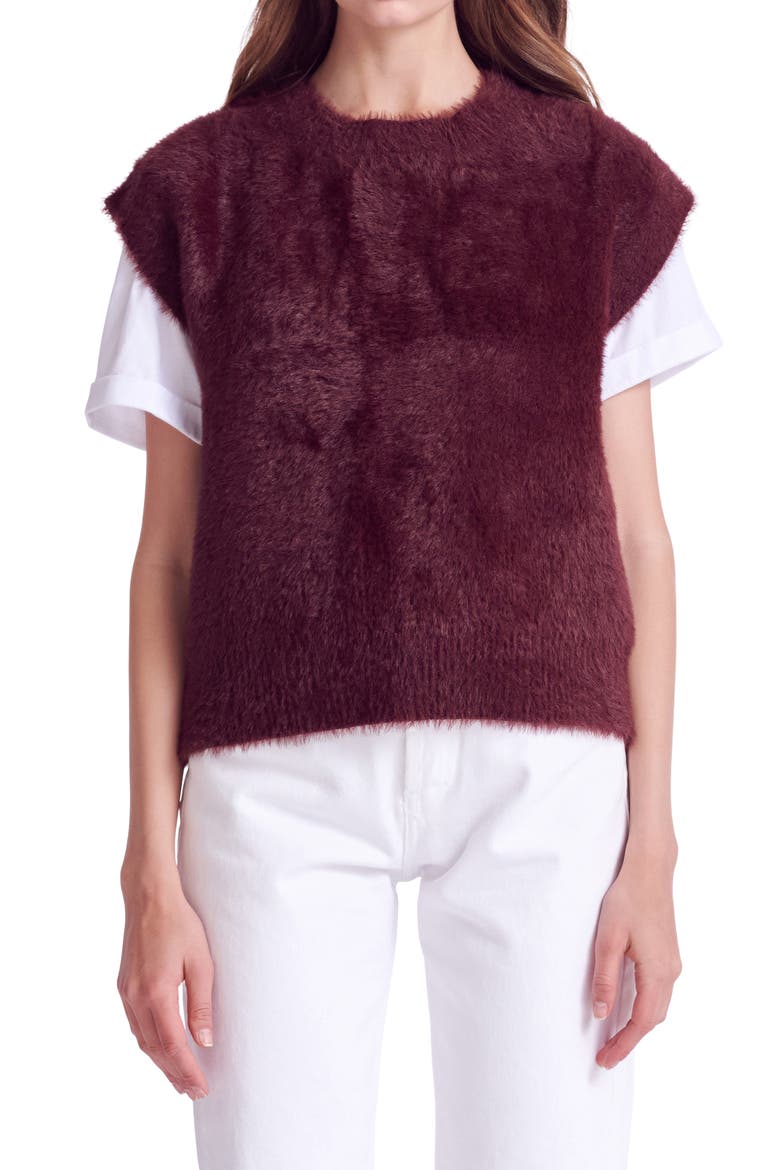 Plush Short Sleeve Sweater, Main, color, BURGUNDY