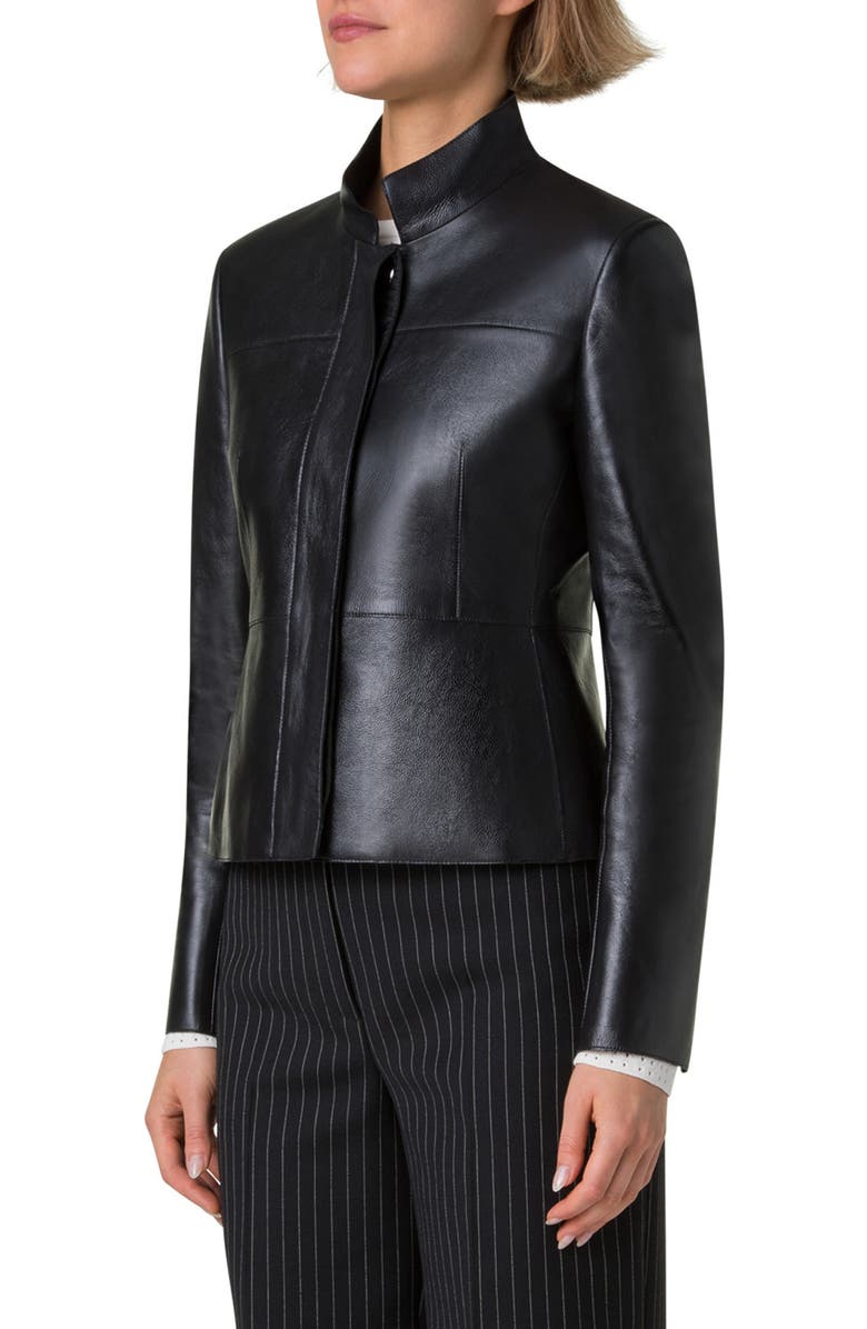 Akris Tino Lambskin Leather Crop Jacket, Alternate, color, 
