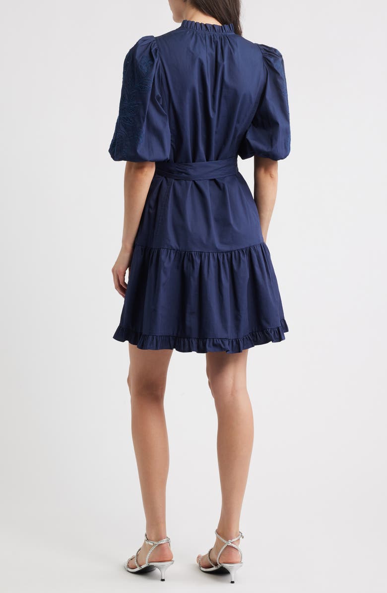 Vince Camuto Embroidered Ruffle Tie Waist Dress, Alternate, color, Navy