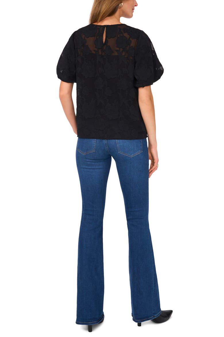 Puff Sleeve Jacquard Chiffon Top, Alternate, color, RICH BLACK