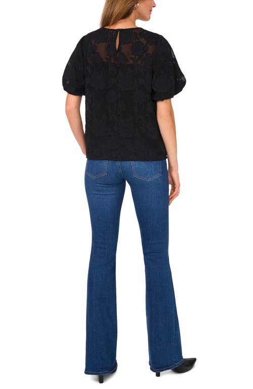 Vince Camuto Puff Sleeve Jacquard Chiffon Top In Rich Black