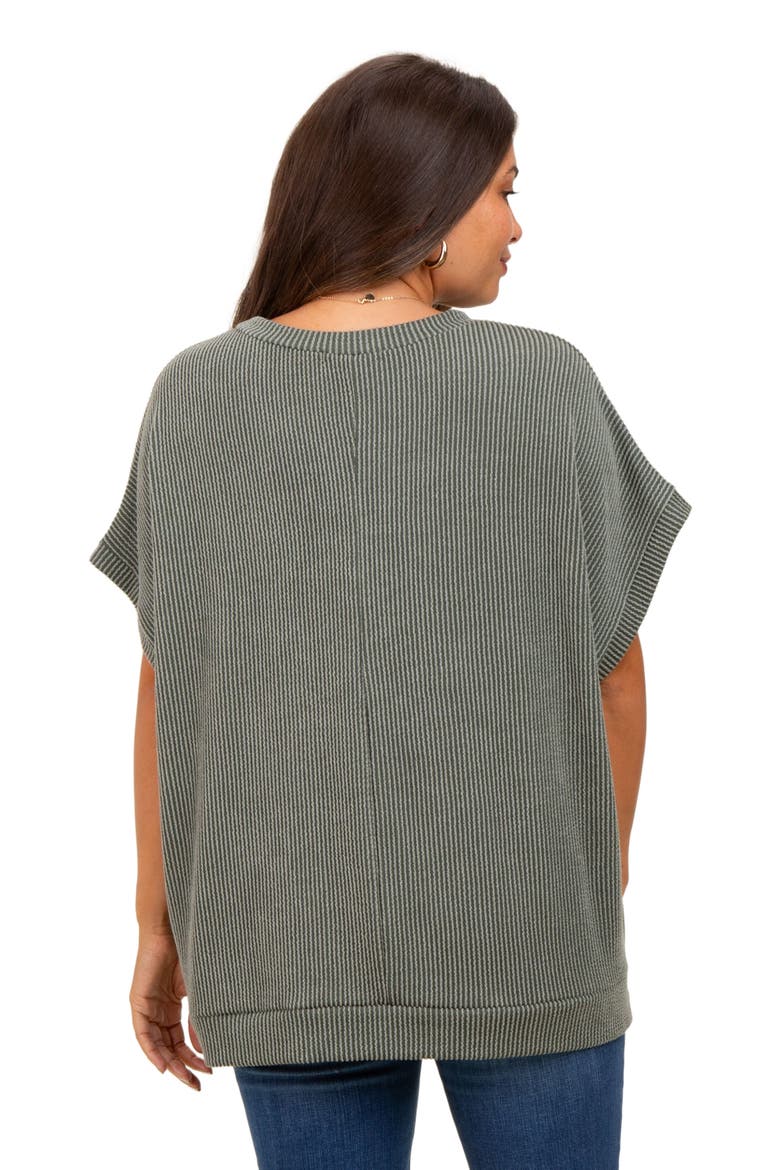Solid Ribbed Short Sleeve Oversized Tunic Top, Alternate, color, Olive Green
