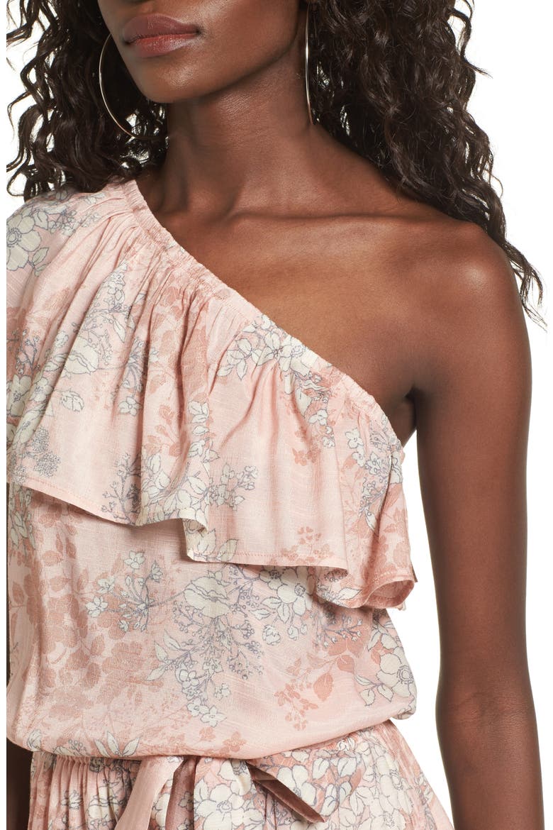 Ruffle One-Shoulder Romper, Alternate, color, BLUSH FLORAL