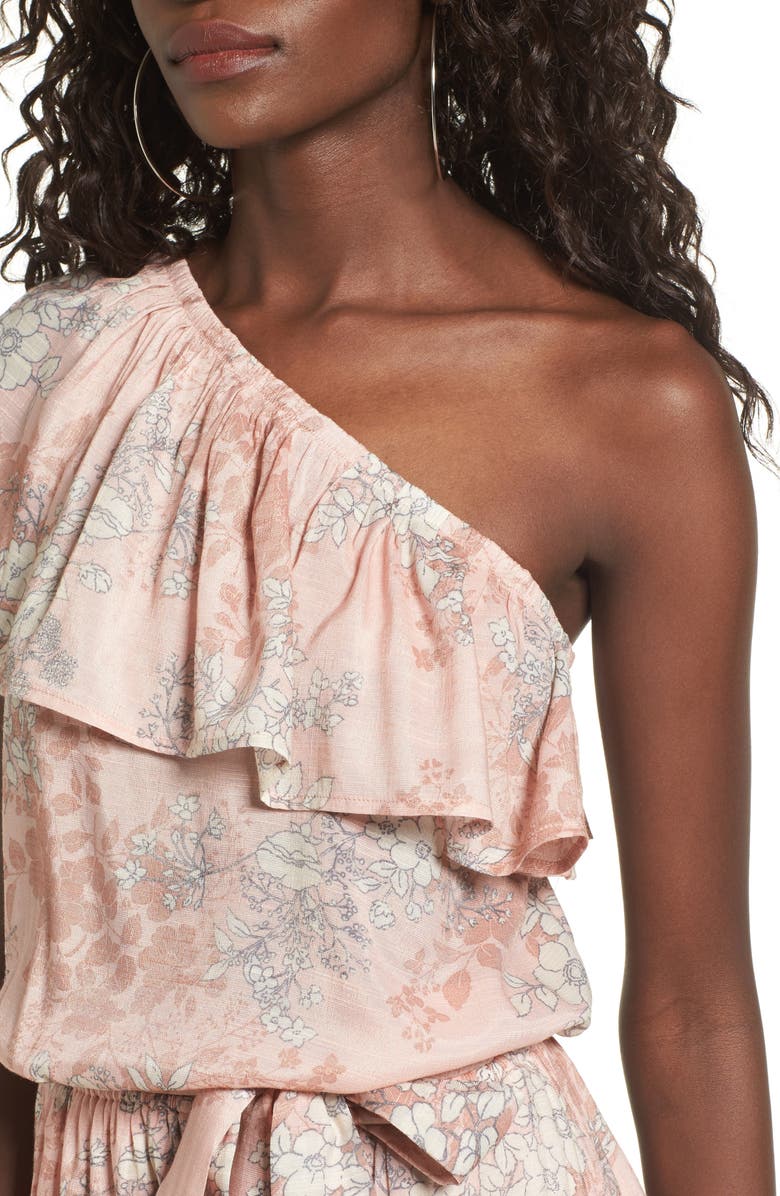 Mimi Chica Ruffle One-Shoulder Romper, Alternate, color, 