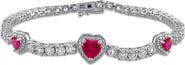 DELMAR Lab Grown Ruby & Lab Grown White Sapphire Heart Station Bracelet