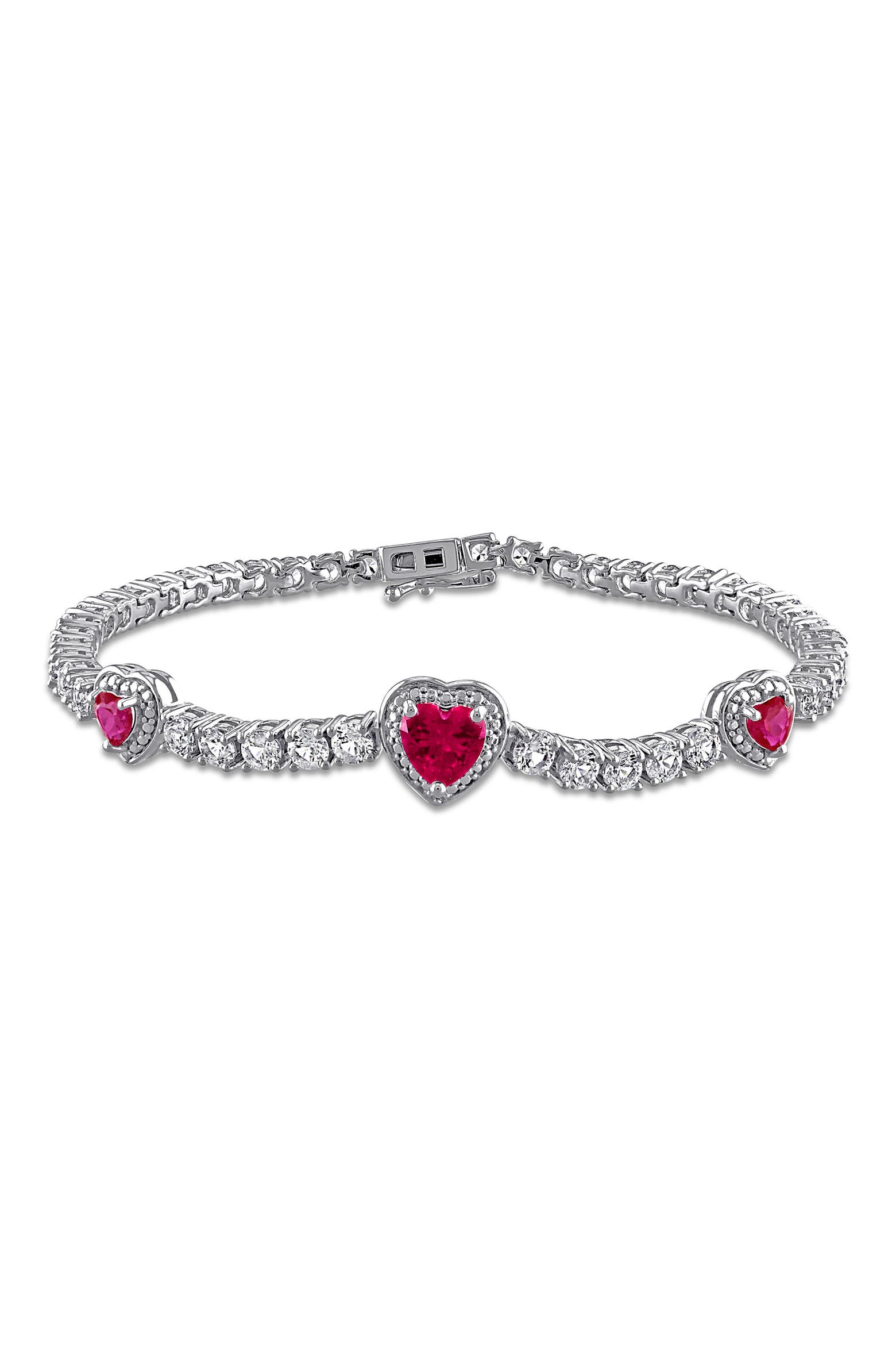 Electronic Lab Storage Racks DELMAR Lab Grown Ruby & Lab Grown White Sapphire Heart Station Bracelet ...
