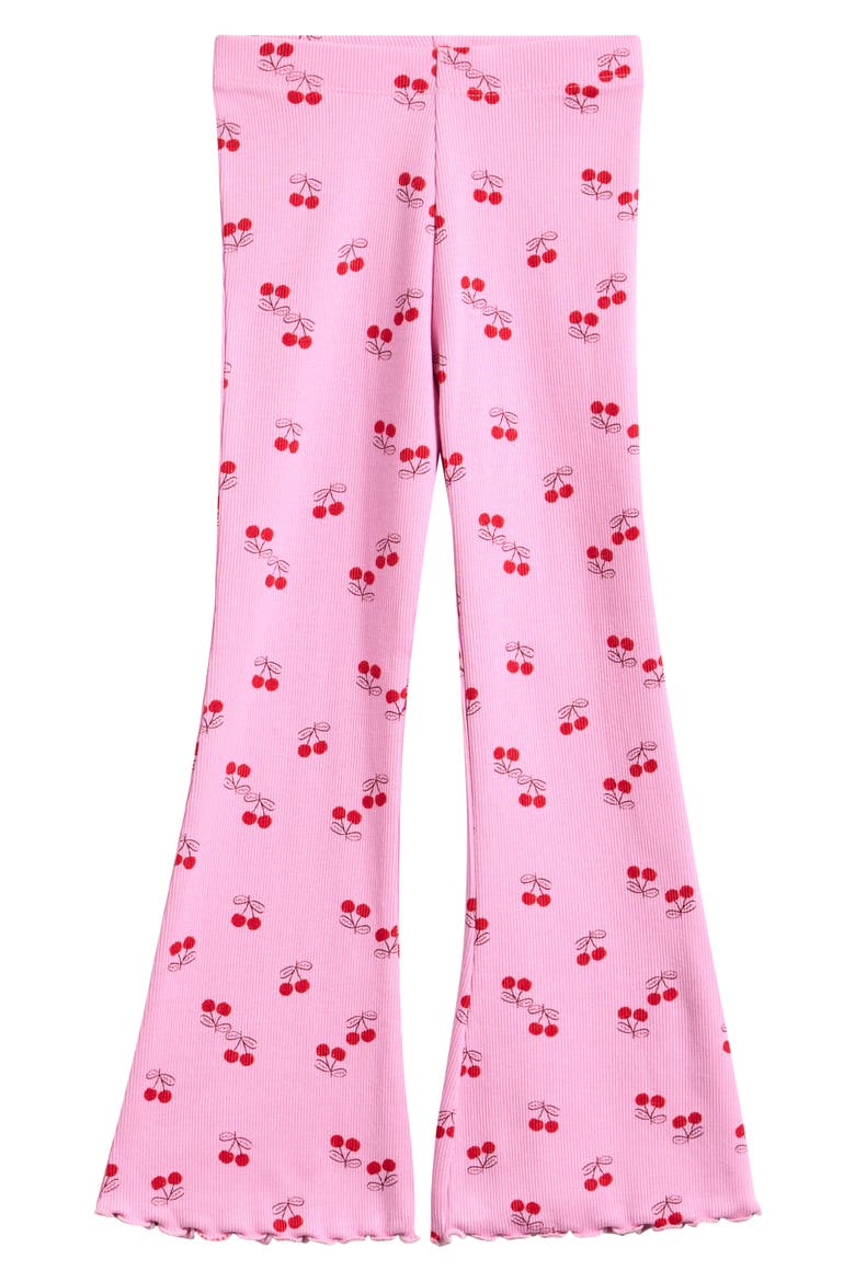 Kids' Cherry Print Rib Flare Leggings, Main, color, PINK/ RED