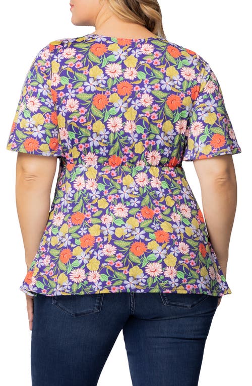 Kiyonna Abby Twist Front Top In Vibrant Garden Print