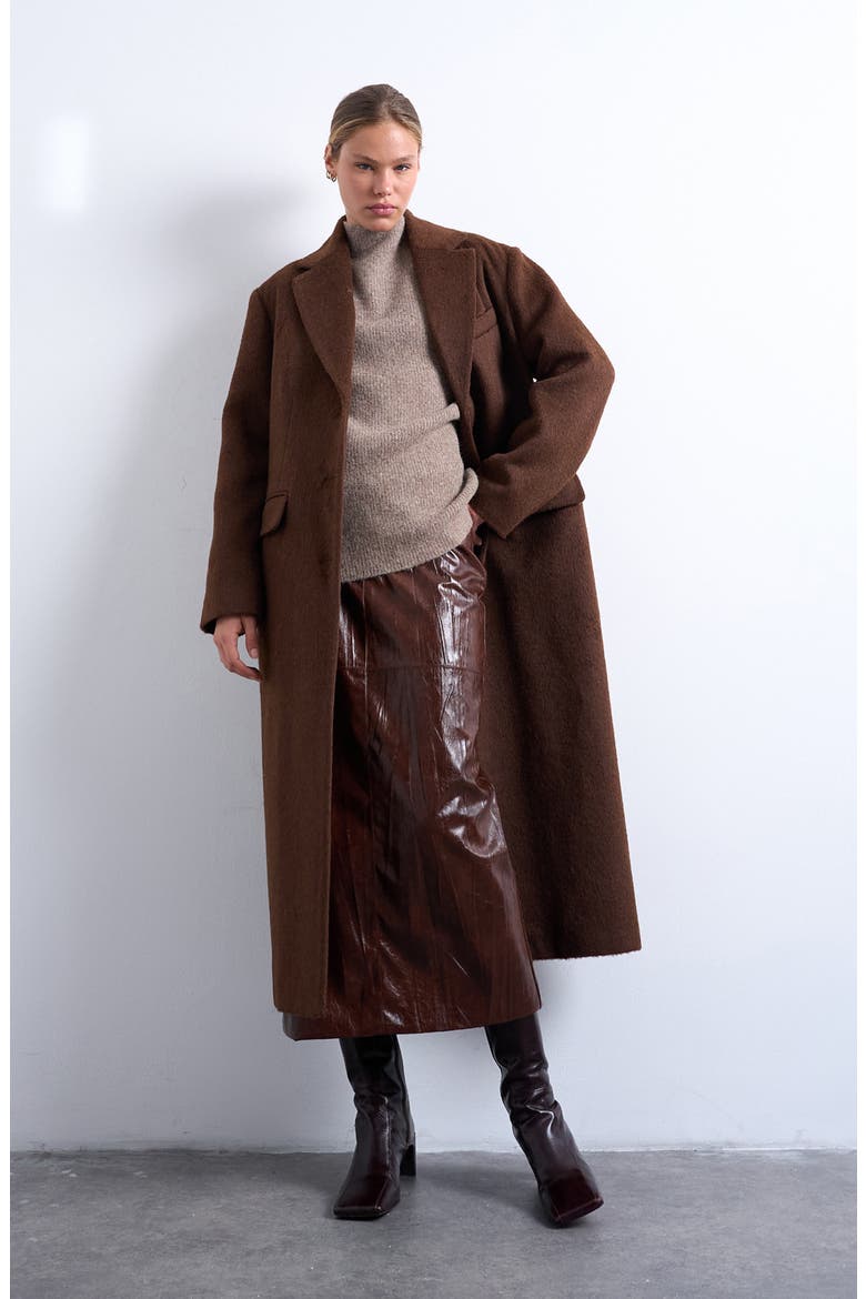 Single Breasted Longline Coat, Alternate, color, BROWN