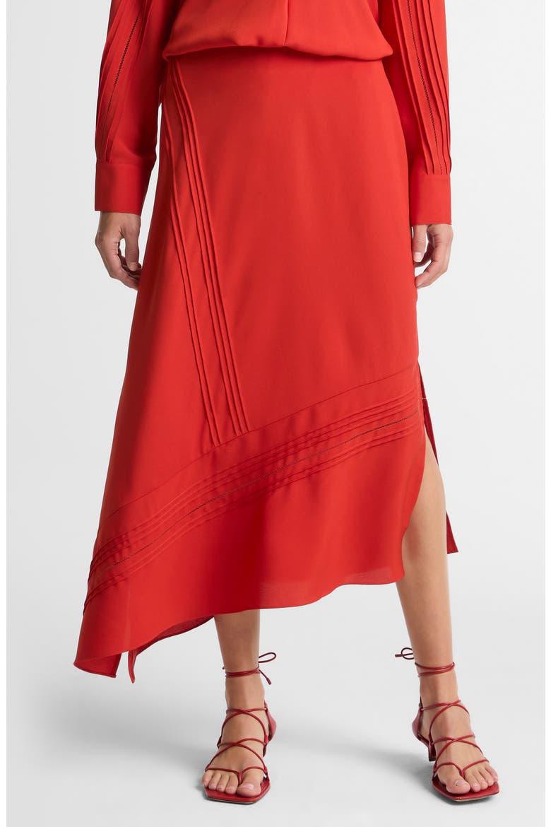 Pintuck Asymmetric Maxi Slip Skirt, Main, color, POPPY
