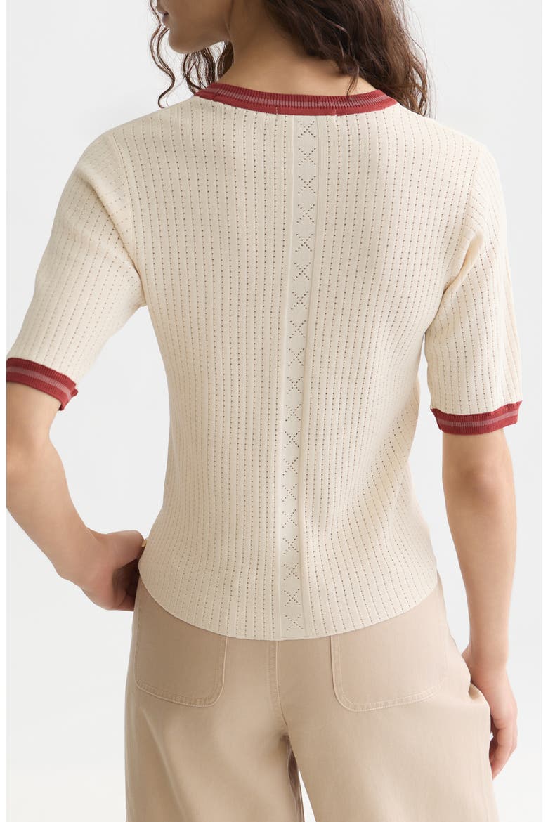 Relaxed Fit Contast Binding Short Sleeve Pointelle Sweater, Alternate, color, EGGNOG