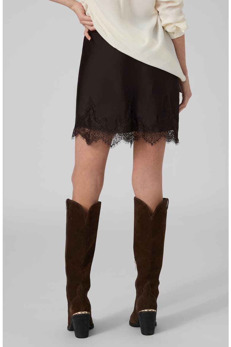 Sophie Lace Detail Bias Miniskirt, Alternate, color, DARK BROWN