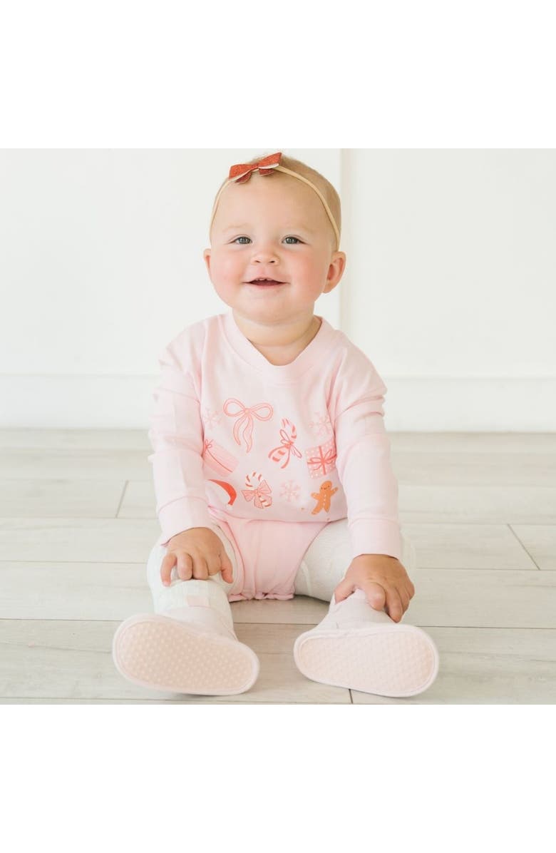 Sweet Wink Christmas Fun Long Sleeve Romper, Alternate, color, Ballet Pink