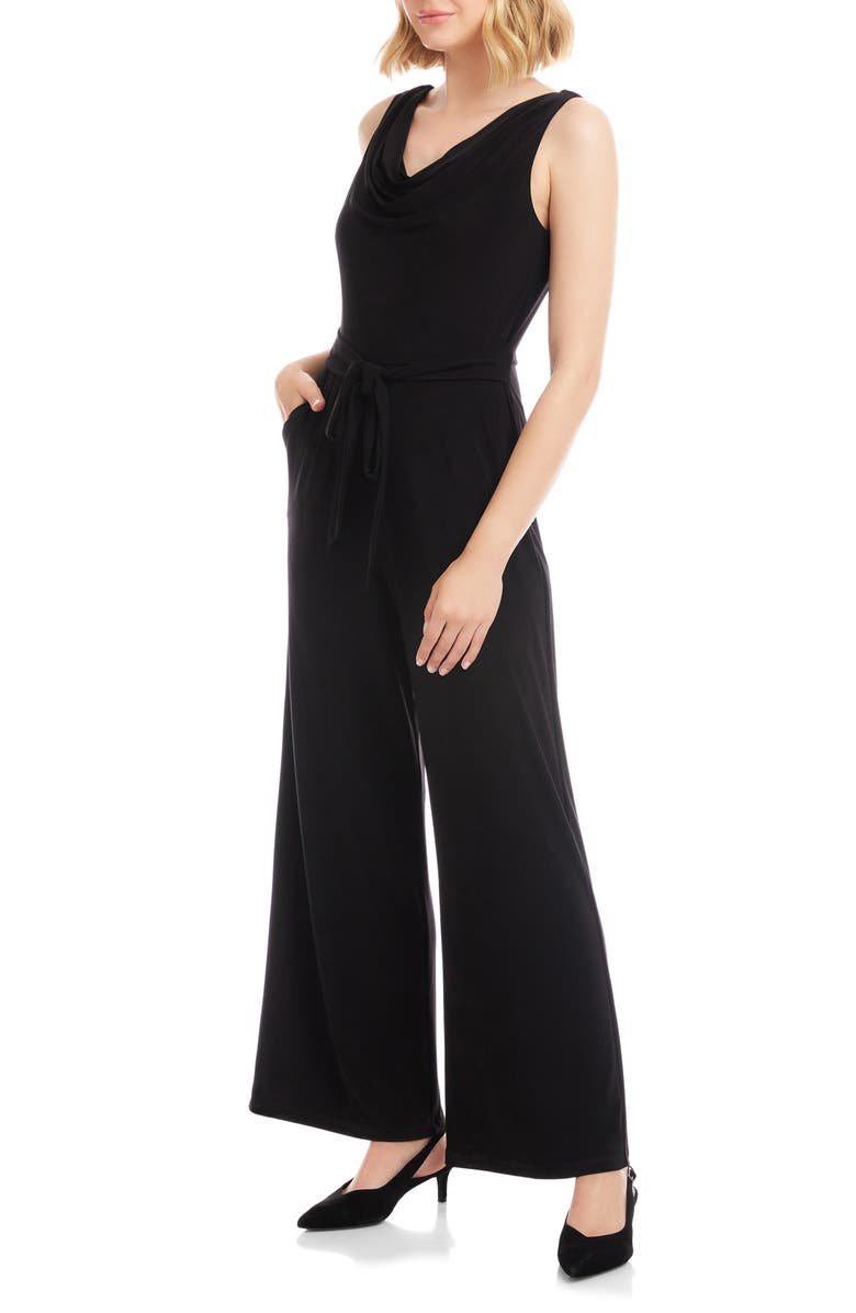 Karen Kane Camila Cowl Neck Travel Jersey Jumpsuit, Alternate, color, Black