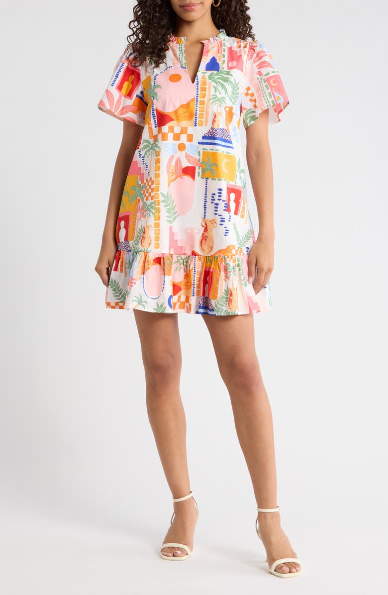 SUGARLIPS Petrolia Town Celeste Minidress, Main, color, Orange-Pink-White