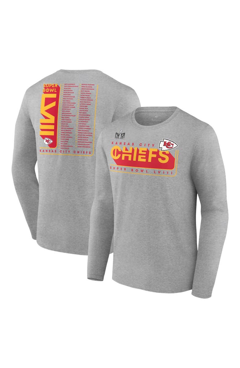 FANATICS Men's Fanatics Branded Heather Charcoal Kansas City Chiefs Super Bowl LVIII Roster Long Sleeve T-Shirt, Main, color, 