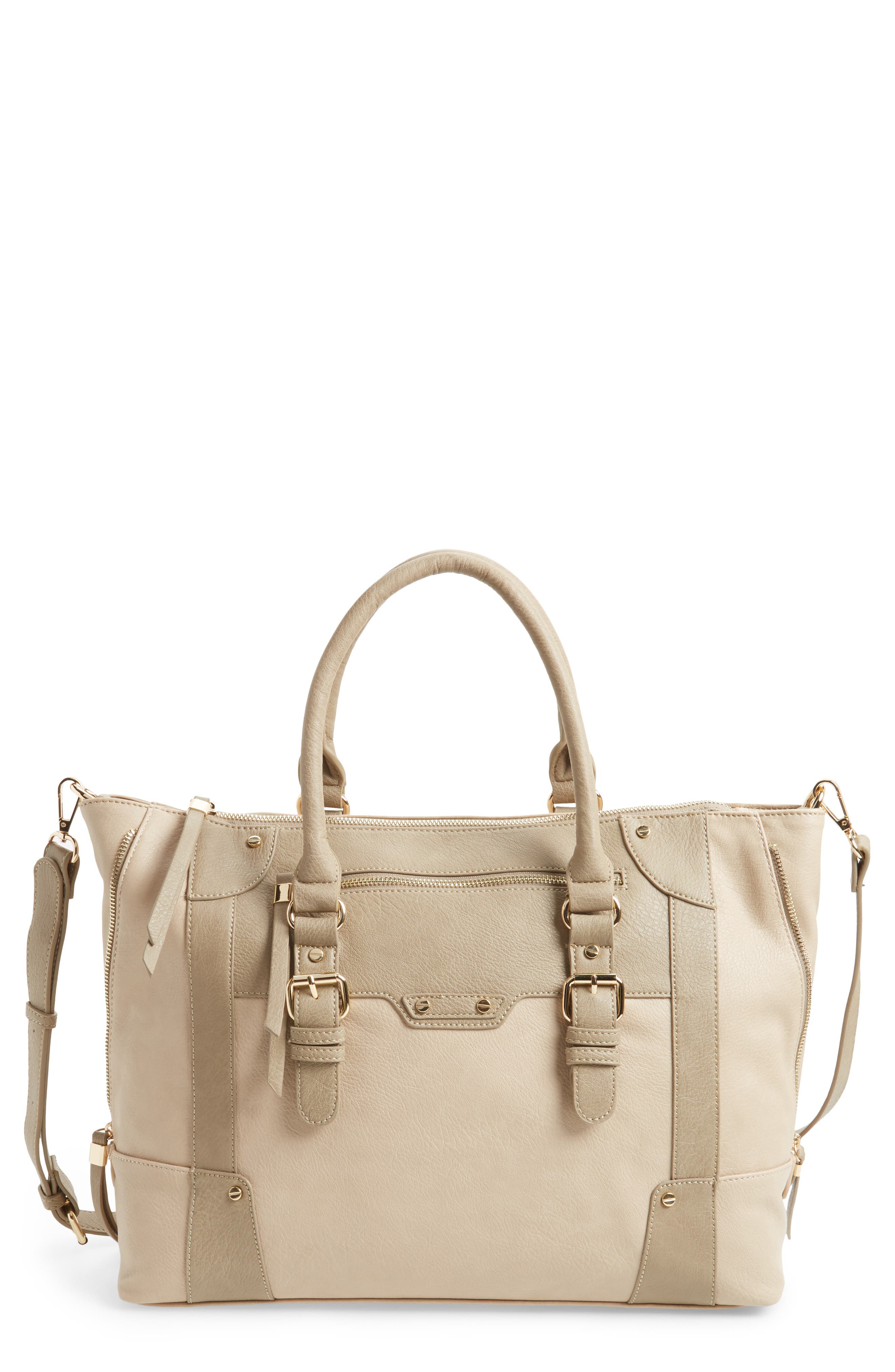 'Susan' Winged Faux Leather Tote, Main, color, TAUPE